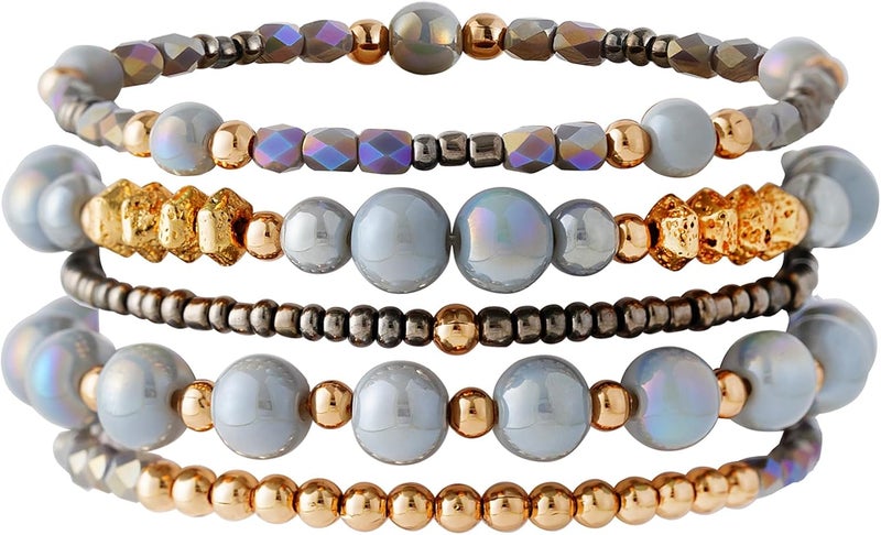 Aigrnc Boho Beaded Stretch Bracelets For Women Stackable Crystal Gold Plated Beaded Bracelets Set Trendy Handmade Friendship Braeclet Jewelry Gifts - Image 1